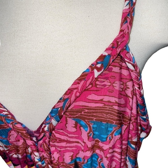 Moa Moa Women's Dress Size 2X Multi Color Braided Shoulder Straps Maxi V Neck - Picture 3 of 9